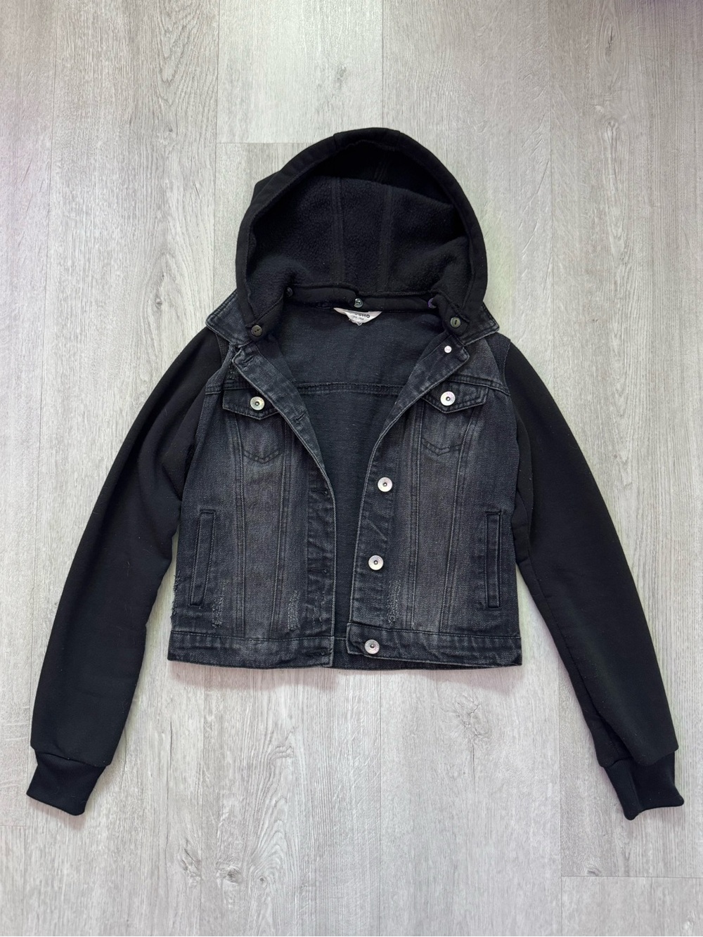 Ci Sono Black Hooded Denim-Style Jacket
